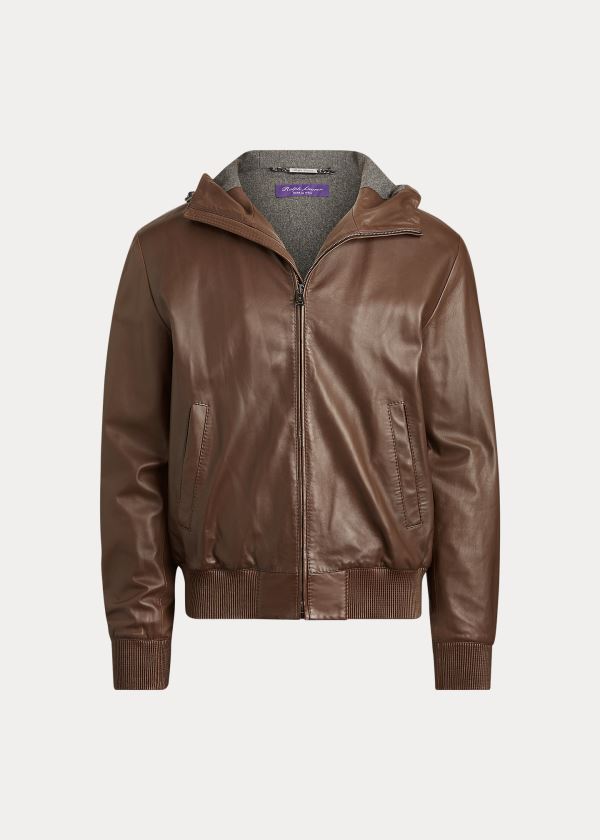 Chaquetas Ralph Lauren Hombre Marrom - Hillcrest Leather Hooded - OJRAV1280